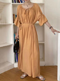 Momentlover Solid Color Loose Half Sleeves Round-Neck Midi Dresses