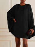 Momentlover Simple Long Batwing Sleeves Solid Color Round-Neck Mini Dresses