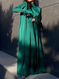 Momentlover Solid Color Loose Long Sleeves High-neck Maxi Dresses