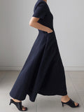 Momentlover Simple Casual Solid Color Pleated Midi Dress