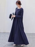 Momentlover Simple 6 Colors Plus Size Loose Long Sleeve Casual Dress