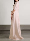 Momentlover Loose Solid Color Split-Joint V-Neck Maxi Evening Dresses