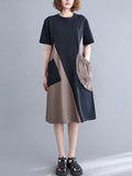 Momentlover Original Loose Split-Joint Contrast Color Midi Dress