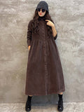 Momentlover Original Solid Corduroy Lapel Dress