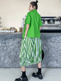 Momentlover Original Striped Irregularity Blouse Tops+Skirt Suits