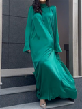 Momentlover Solid Color Loose Long Sleeves High-neck Maxi Dresses