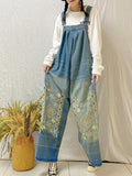 Momentlover Vintage Denim Embroidered Wide Leg Jumpsuits