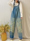 Momentlover Vintage Denim Embroidered Wide Leg Jumpsuits