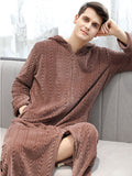 Momentlover Comfortable Hooded Zipper Warm Pajama Robe