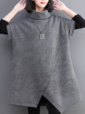 Momentlover Split-Joint Split-front Solid Color Asymmetric Short Sleeves Raglan Sleeve High-neck Mini Dresses Knitwear