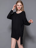 Momentlover Solid Color Modal Plus Size High-Low Long Sleeve Pajamas Dress