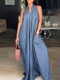 Momentlover Wide Leg Halter-Neck Maxi Dresses