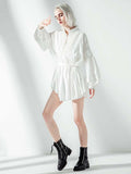 Momentlover Vacation Long Sleeves Puff Sleeves Embroidered Solid Color Stand Collar Mini Dresses