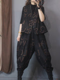 Momentlover Vintage Plaid Letter Print Jean Pants Bottoms Vest Top Two Pieces Set