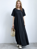 Momentlover Simple Loose Short Sleeves Solid Color Round-Neck Maxi Dresses