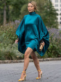 Momentlover Going Out Loose Batwing Sleeves Buttoned Solid Color Mini Dresses