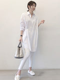 Momentlover Office Long Sleeves Solid Color Lapel Blouses Shirt Dress