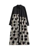 Momentlover Split-Joint Polka-Dot Buttoned Asymmetric Loose Long Sleeves Lapel Shirt Dress Midi Dresses