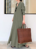 Momentlover Original Solid Color Lapel Shirt Dress