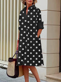 Momentlover Vintage Long Sleeves Polka Dot Lapel Midi Dresses