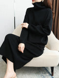 Momentlover Urban Loose Solid Color High-Neck Sweater Tops & Skirts Bottoms Suits