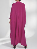 Momentlover V-Cut Solid Color Loose Batwing Sleeves Maxi Dresses