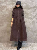 Momentlover Original Solid Corduroy Lapel Dress