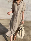 Momentlover Simple 3 Colors Loose Casual Short Sleeve Shirt Dress