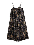 Momentlover Printed Wide Leg Loose Spaghetti-Neck Overalls