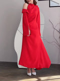 Momentlover Flared Sleeves Asymmetric Buttoned Hollow Solid Color Zipper Cold Shoulder Evening Dresses Maxi Dresses