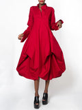 Momentlover Stylish Loose Stand-Collar Long Sleeves Midi Dress