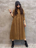 Momentlover Original Solid Corduroy Lapel Dress