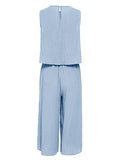 Momentlover Solid Color Wide Leg Sleeveless Round-neck Jumpsuits