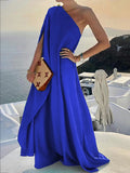 Momentlover Simple Asymmetric Solid Color One-Shoulder Maxi Dresses