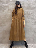 Momentlover Original Solid Corduroy Lapel Dress