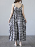 Momentlover Original Simple Casual Artistic Retro Plaid Wide Legs Jumpsuits