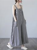 Momentlover Original Simple Casual Artistic Retro Plaid Wide Legs Jumpsuits