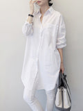 Momentlover Office Long Sleeves Solid Color Lapel Blouses Shirt Dress