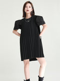 Momentlover Urban Puff Sleeves Split-Joint Black Pleated Mini Dress