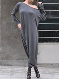 Momentlover Long Sleeves Loose Solid Color Round-neck Jumpsuits Bottoms