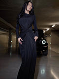 Momentlover Solid Color Wrap Mermaid Round-neck Maxi Dresses Evening Dresses