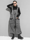 Momentlover Split-Joint Pockets Sleeveless Loose Overalls Jean Pants Bottoms