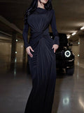 Momentlover Solid Color Wrap Mermaid Round-neck Maxi Dresses Evening Dresses