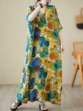 Momentlover Polka-Dot Contrast Color Loose Half Sleeves V-Neck Maxi Dresses