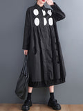 Momentlover Stylish Long Sleeves A-Line Polka Dot Polo Shirt Midi Dresses