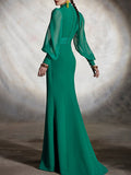 Momentlover Skinny Wrap Bandage Solid Color Split-Front Split-Joint V-Neck Maxi Evening Dresses