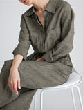 Momentlover Urban Linen Drawstring Elastic Waisted Wide Leg Long Sleeves Jumpsuits