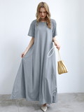 Momentlover Simple Loose Short Sleeves Solid Color Round-Neck Maxi Dresses