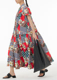 Momentlover Bohemian Coffee Wrinkled Print Patchwork Chiffon Dress Summer LY1211