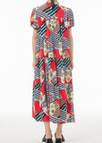 Momentlover Bohemian Coffee Wrinkled Print Patchwork Chiffon Dress Summer LY1211